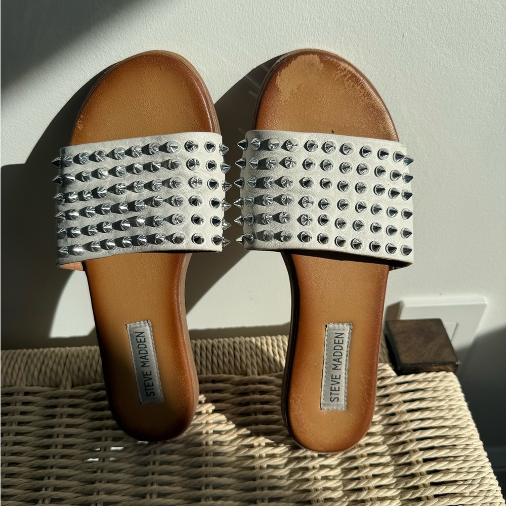 Steve Madden White Spiked Sandals
